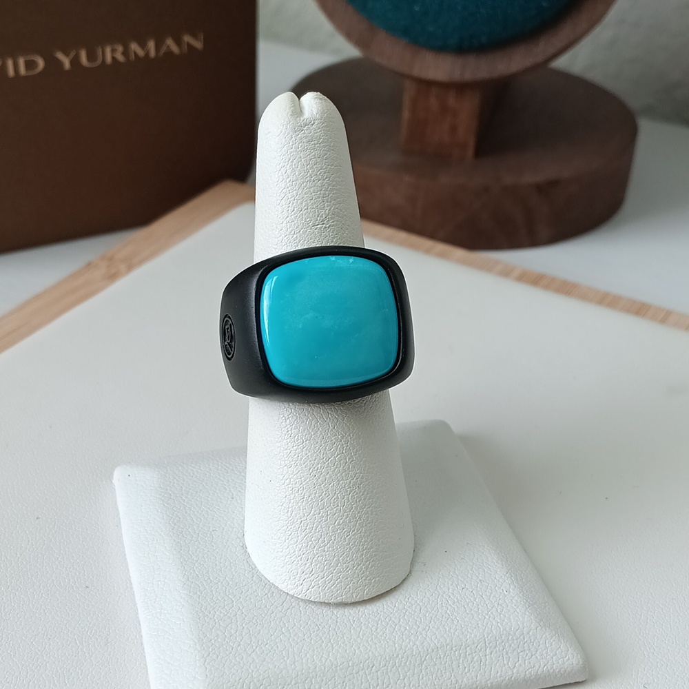 David Yurman Men's Turquoise Titanium Exotic Stone Ring Band Size 10US